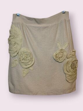 Anthropologie Knitted & Knotted Wool Skirt Rosette Flower Appliqués Cream Small